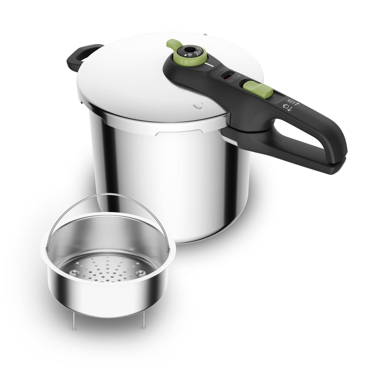 Tefal P2584402 Secure Trendy Pressure Cooker 8 L with Basket | 2-Level Cooking Regulator: Intensive Level 117 Â°C, Gentle Level 112 Â°C | Induction Capsule Base | for All Hobs | Stainless Steel/Black