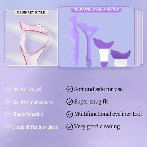 Jutqut 4Pcs Eyeliner Stencils Kit for Women - Reusable Silicone Eye Aid Makeup Tool for Perfect Winged Liner Cat Eyes Eyeshadow & Lipstick Application Ideal for Beginners & Professionals (Purple)