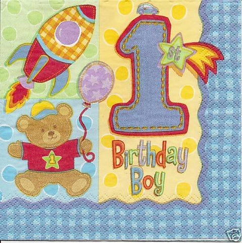 Amscan Hugs & Stitches Boy Beverage Napkins - 16 ct