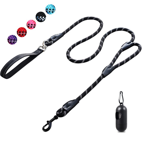 6FT Strong Dog Lead with Comfortable Padded Handle and Highly Reflective Threads for Small, Medium and Large Dogs (6-FT, Black)