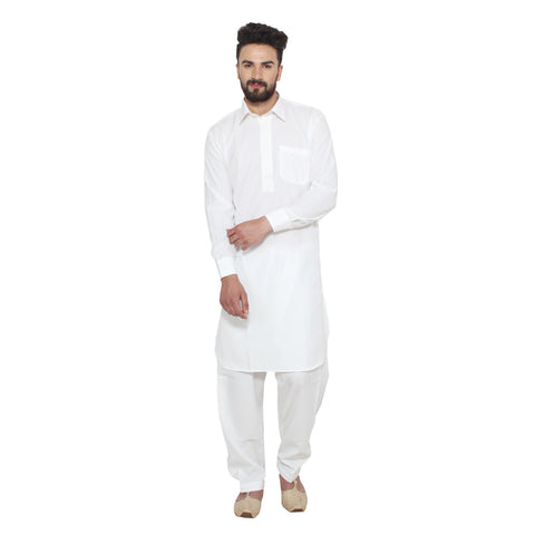 Sojanya (Since 1958, Men's Cotton Blend Pathani Kurta Salwar Off-White