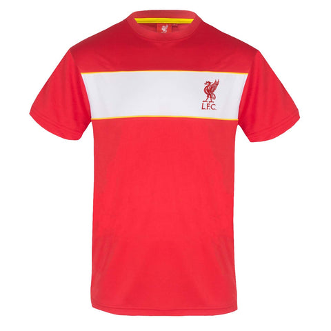 Liverpool FC T-Shirt Mens Poly - Official Gift - Red White Stripe Large