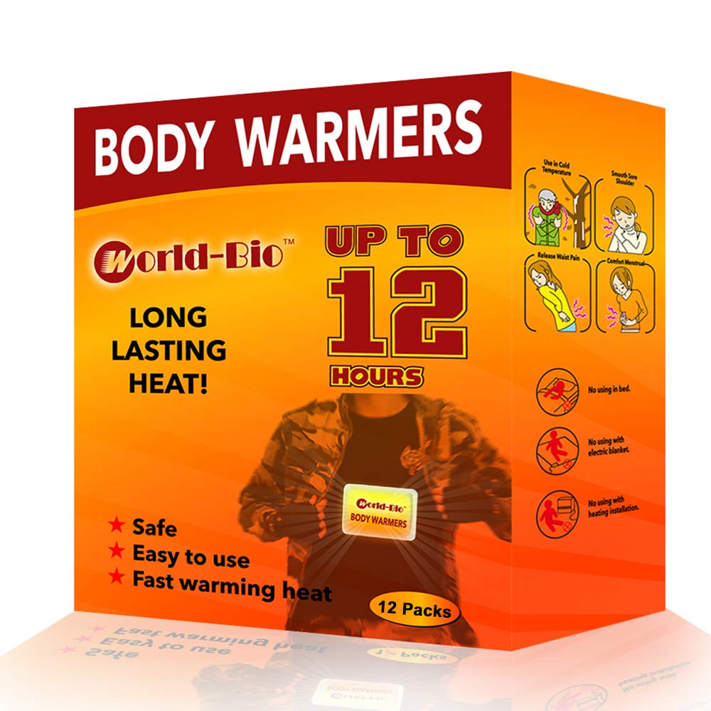 WORLD-BIO Body Warmers Patch Disposable with Adhesive Backing Gives 12 Hours Warm Pad - 10 Packs