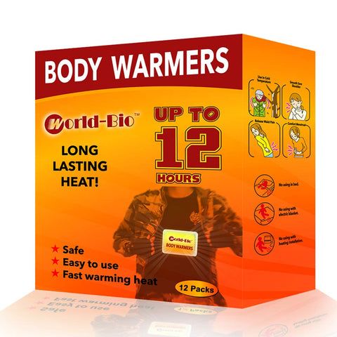 WORLD-BIO Body Warmers Patch Disposable with Adhesive Backing Gives 12 Hours Warm Pad - 10 Packs