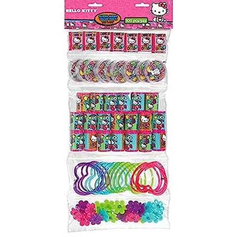 Amscan Fun Filled Hello Kitty Super Mega Mix Value Set Birthday Party Favour (Pack of 100), Multicolor, 24" x 9 1/4"