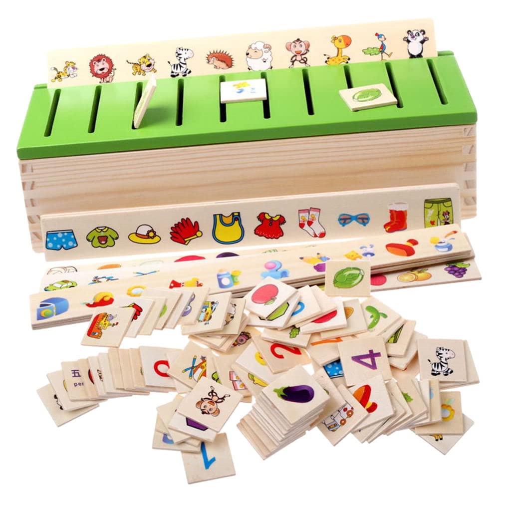 F Fityle Montessori Sorting Toys Toddlers Kids Early Education 1 Sorting Box, 8 Sorting Strips, 80 Mini Sorting Cards