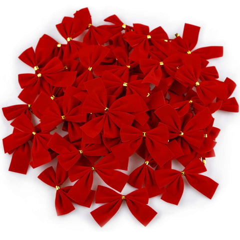 Turelifes 60pcs Christmas Tree Bows Mini Red Velvet Bowknot 2.5'' Xmas Tree Ornaments Party Gift DIY décor