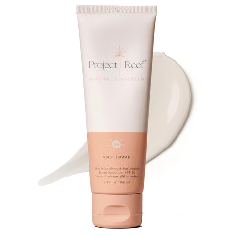 Project Reef SPF 30 Mineral Sunscreen - Reef Friendly, Ocean Safe, Vegan Sunscreen Lotion for All Ages, No White Residue, Water-Resistant, 3.4 fl oz