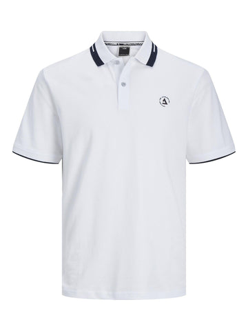 JACK & JONES Men's Jcohass Logo Polo Ss Sn Shirt, White, M