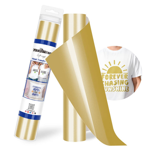 TECKWRAP Heat Transfer Vinyl Gold Iron on Vinyl for All Cutter Machine - 12" x 10ft HTV Vinyl for Shirts, Easy to Cut & Weed