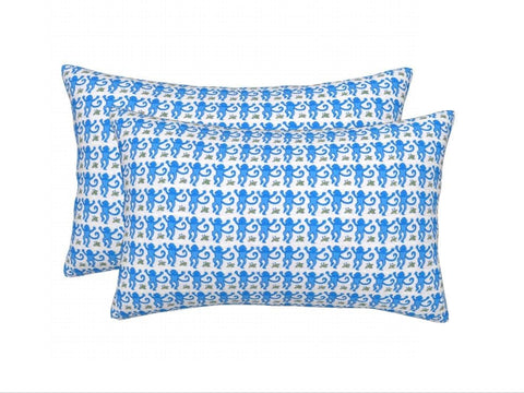 Blue Rabbit Monkeys Throw Pillow Cover Set of 2 Preppy Decorative Pillows Case 20"X30"Aesthetic Funky Rectangular Lumbar Cushion Cover for Home Bedroom Room College Dorm Bed Couch Sofa Decor