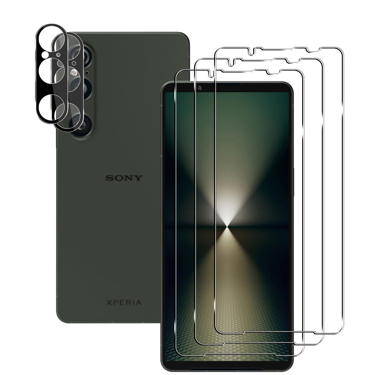 Rnnmeeko Phone Screen Protector, Tempered Glass, 3 + 2 Pieces Camera Screen Protector for Sony Xperia 1 V i Film, 9H Hardness Camera Protection Glass Screen Protector for Sony Xperia 1 V i