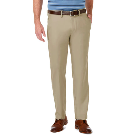 Haggar Men's Cool 18 Pro Straight Fit Flat Front Casual Pant, Khaki, 32W x 30L
