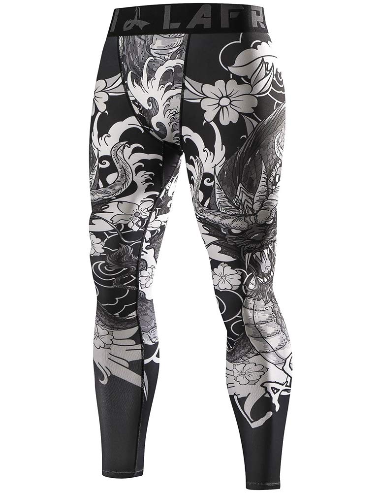 LAFROI Men's Quick Dry Cool Compression Fit Tights Leggings Waistband-YSK08 Dragon Size XXL