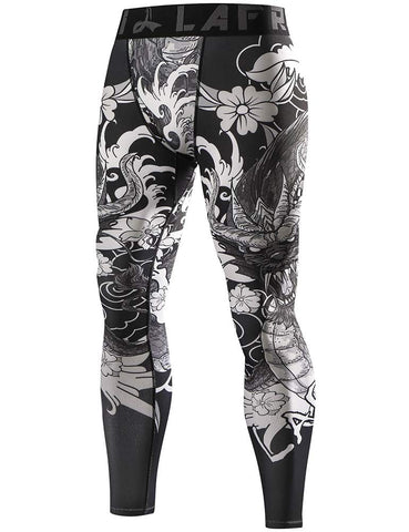 LAFROI Men's Quick Dry Cool Compression Fit Tights Leggings Waistband-YSK08 Dragon Size XXL