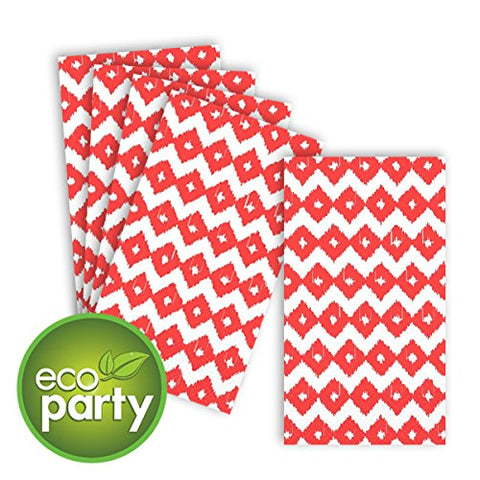 Amscan Coral Diamond Disposable 2 Ply Eco Paper Guest Towels Tableware (16 Piece), 8" x 4.3", Red