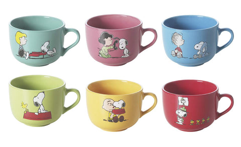 Excelsa Peanuts Set of 6 Jumbo Mugs, Ceramic, Multicoloured, 6 Units (Pack of 1), 400 ml