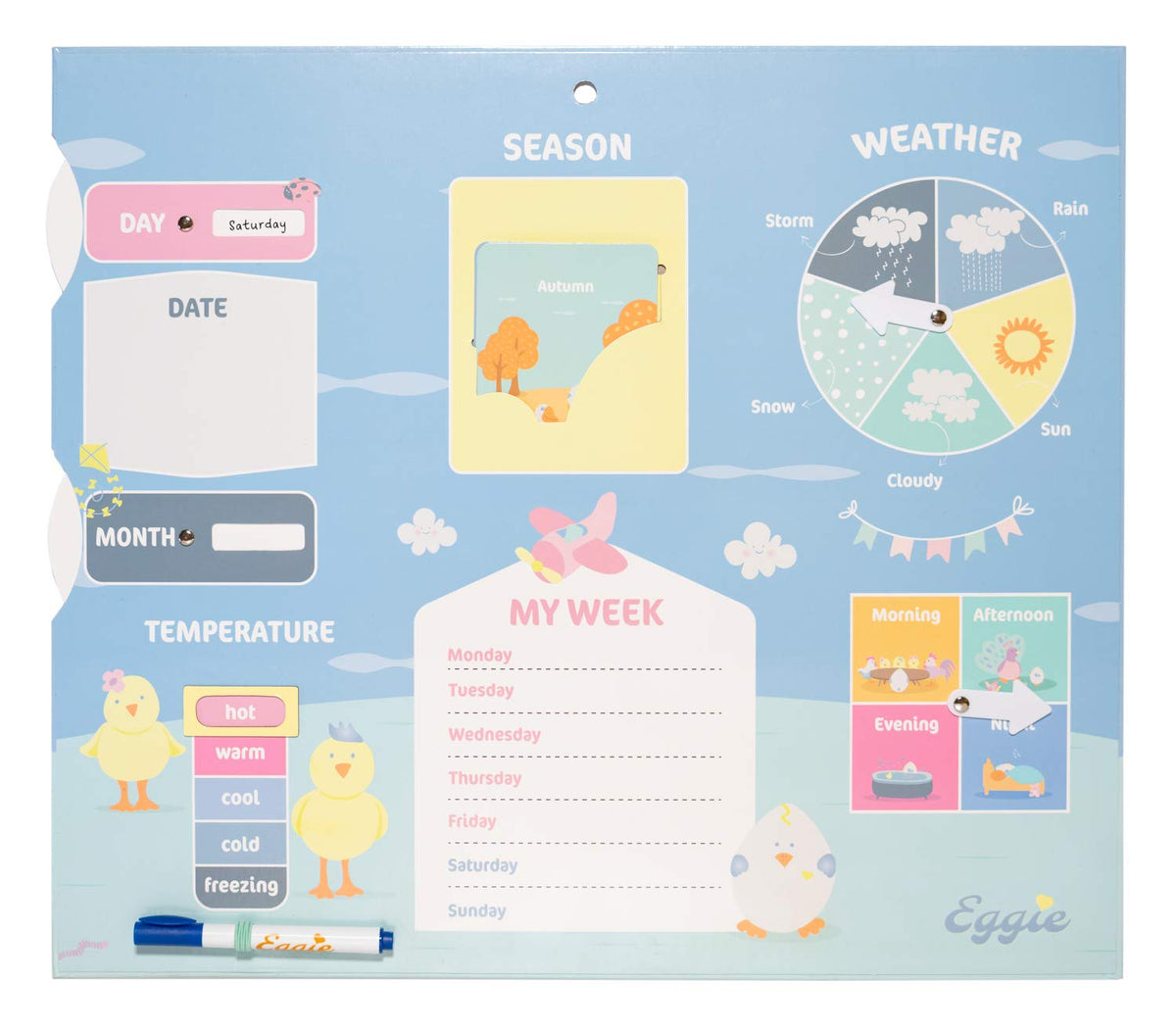 Grupo Erik Eggie My First Calendar | Daily Magnetic Calendar | Kids Wall Calendar | Weather Station for Kids | Classroom Calendar Set | Kids Magnetic Calendar