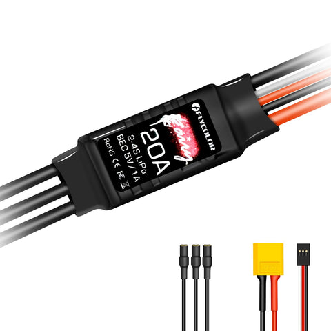 HAWK'S WORK Brushless ESC, 20A Brushless Motor Electric Speed Controller BEC 5V 1A with XT60 & 3.5mm Plugs, Super Light-weight & Small (1 Pack)