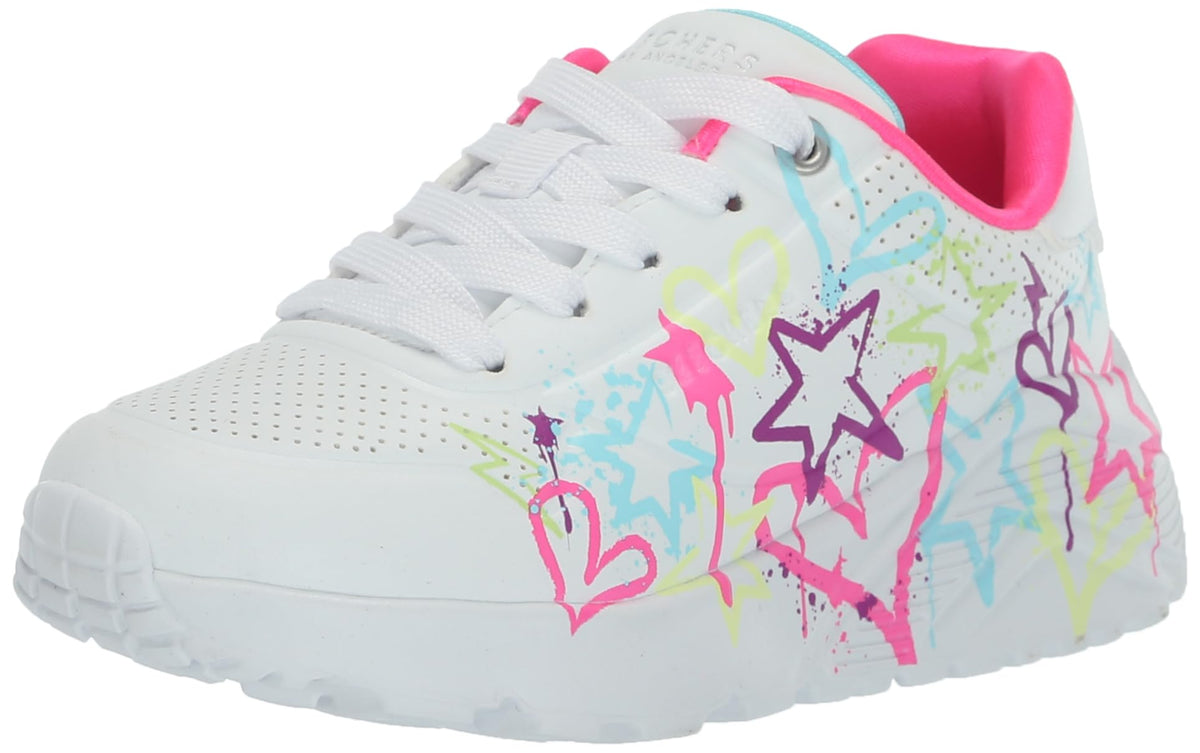 Skechers Kids Girls Uno Lite-My Drip Sneaker, White/Mint, 4.5 Big Kid