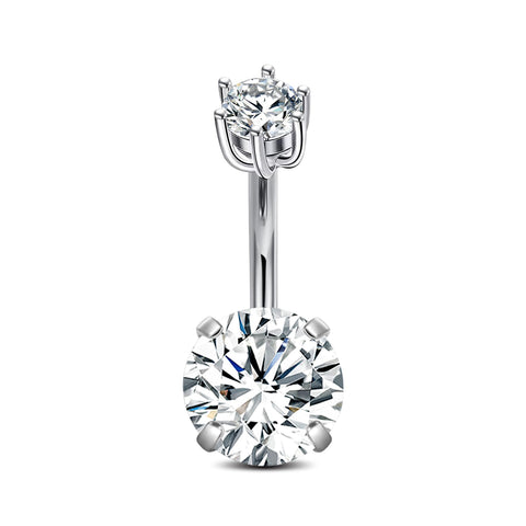 Cizme 925 Sterling Silver 14G Belly Bar 8mm Navel Belly Button Ring Barbell with CZ Piercing Jewellery