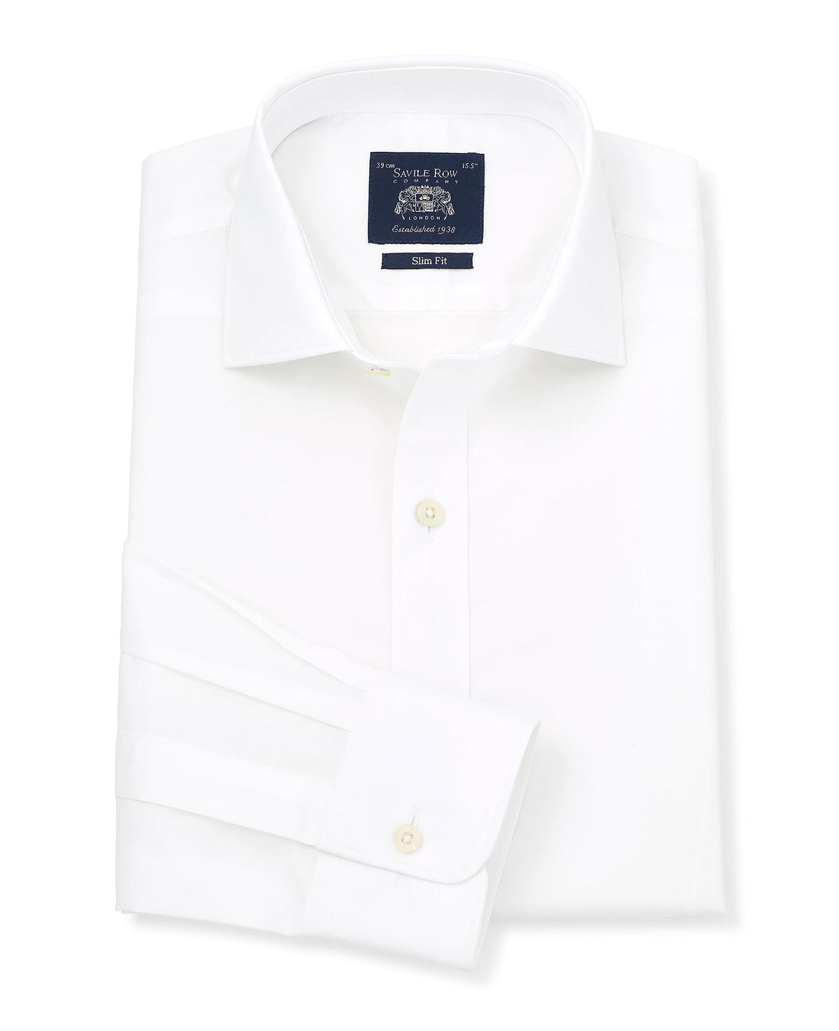 THE SAVILE ROW COMPANY LONDON Men's Slim Fit Cotton Poplin Long Sleeve Formal Shirt - Single Cuff - White - 16.5" Collar - Lengthened