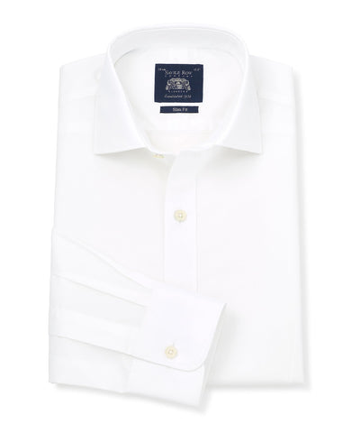 THE SAVILE ROW COMPANY LONDON Men's Slim Fit Cotton Poplin Long Sleeve Formal Shirt - Single Cuff - White - 16.5" Collar - Lengthened