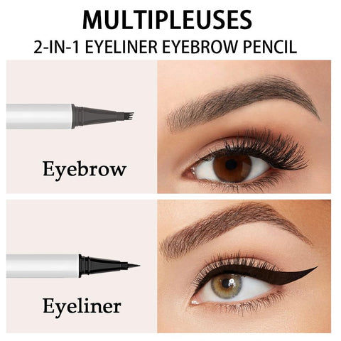 2Pcs Microblading Eyebrow Pen,Magical Precise Waterproof Brow Pen 2-in-1 Dual-Ended Eye Brow Pencil,Eyebrow Contouring Pen with 4-Fork-Tip&Precise Brush-Tip Create Natural Hair-Like Brows,Gray Brown