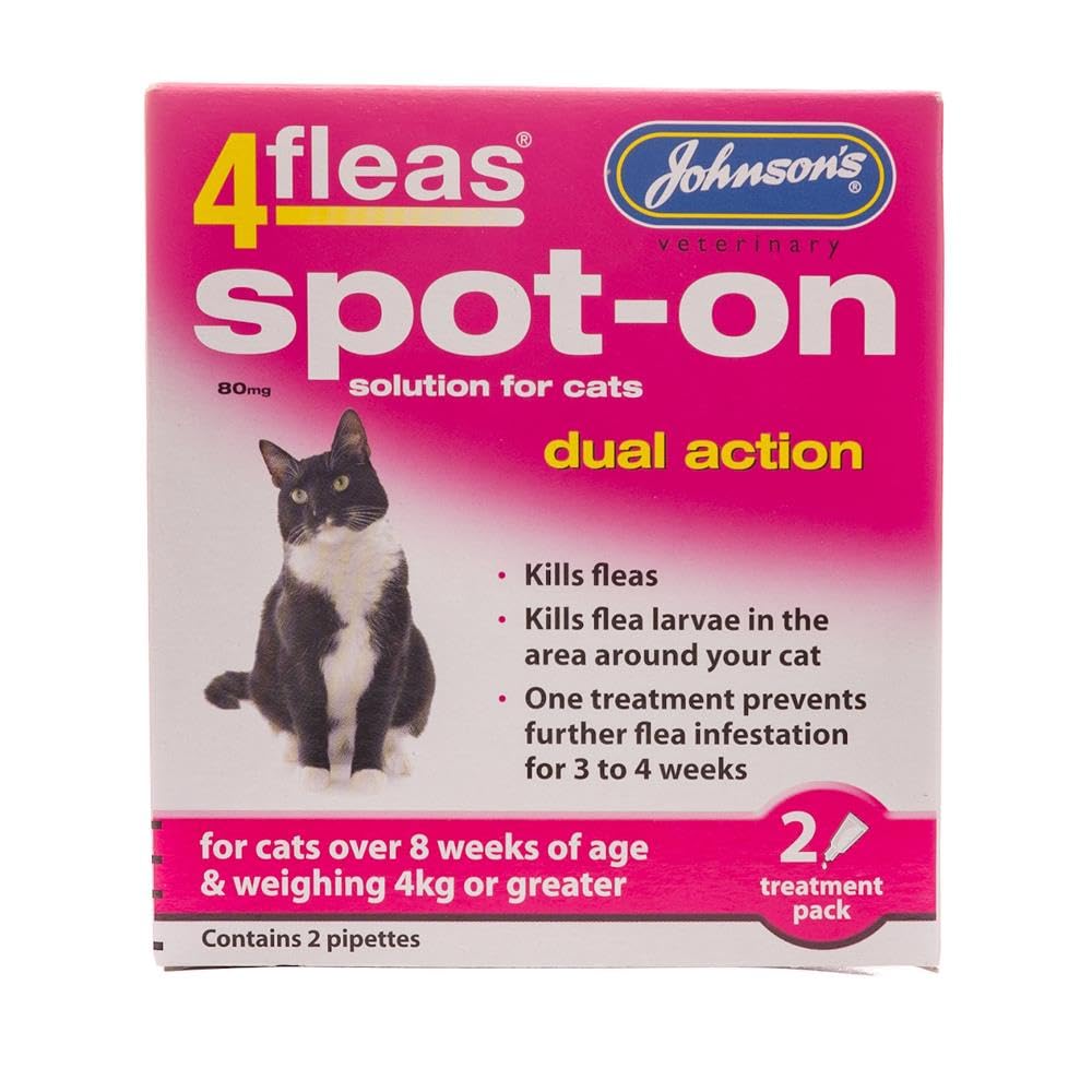 JOHNSONS 4FLEAS CAT - DUEL ACTION SPOT ON - +8 WEEKS ABOVE 4KG WEIGHT (X3 PACKS)