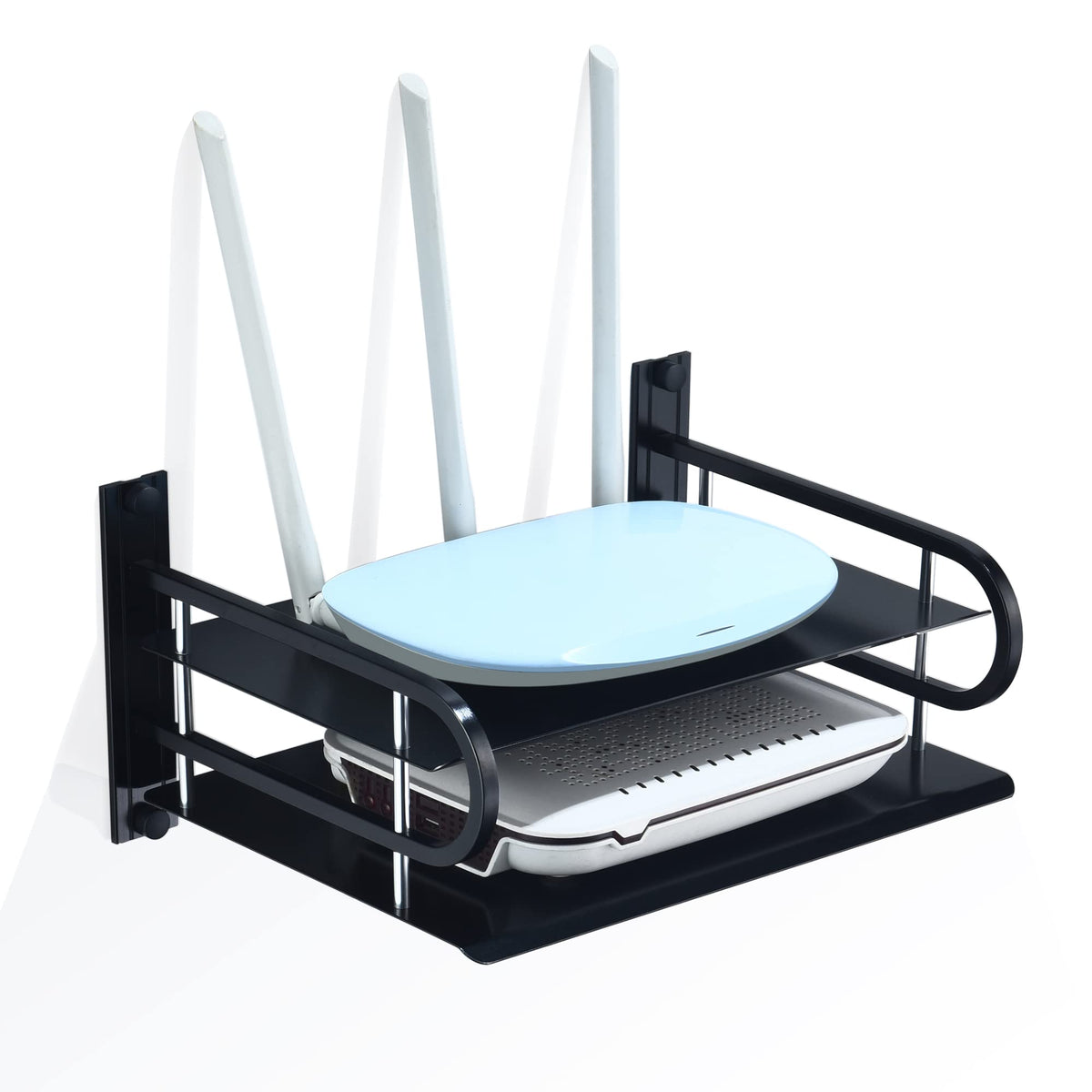 HNVNER Floating Shelves for AV Devices, Small Projector Wall Shelf TV Components Bracket for Router, Modem, Cable Boxes, DVD Player, Media Boxes, Smart Speaker (2 Layers, 9.8" x 8.27")