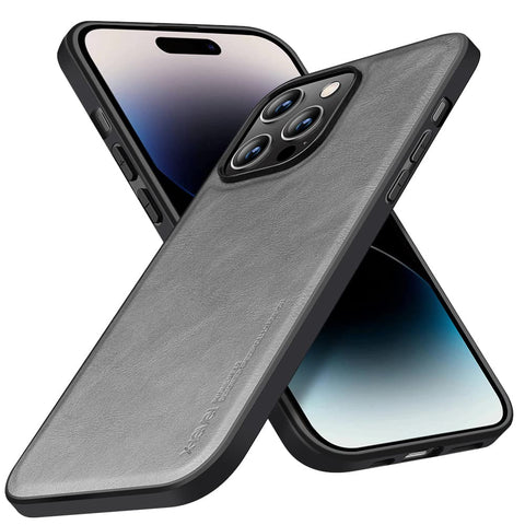 X-level Compatible with iPhone 14 Pro Case, Premium PU Leather iPhone 14 Case for Women and Men Elegant Soft TPU Anti-Slip Scratch Full Protective Cover for 6.1" (2022)-Gray