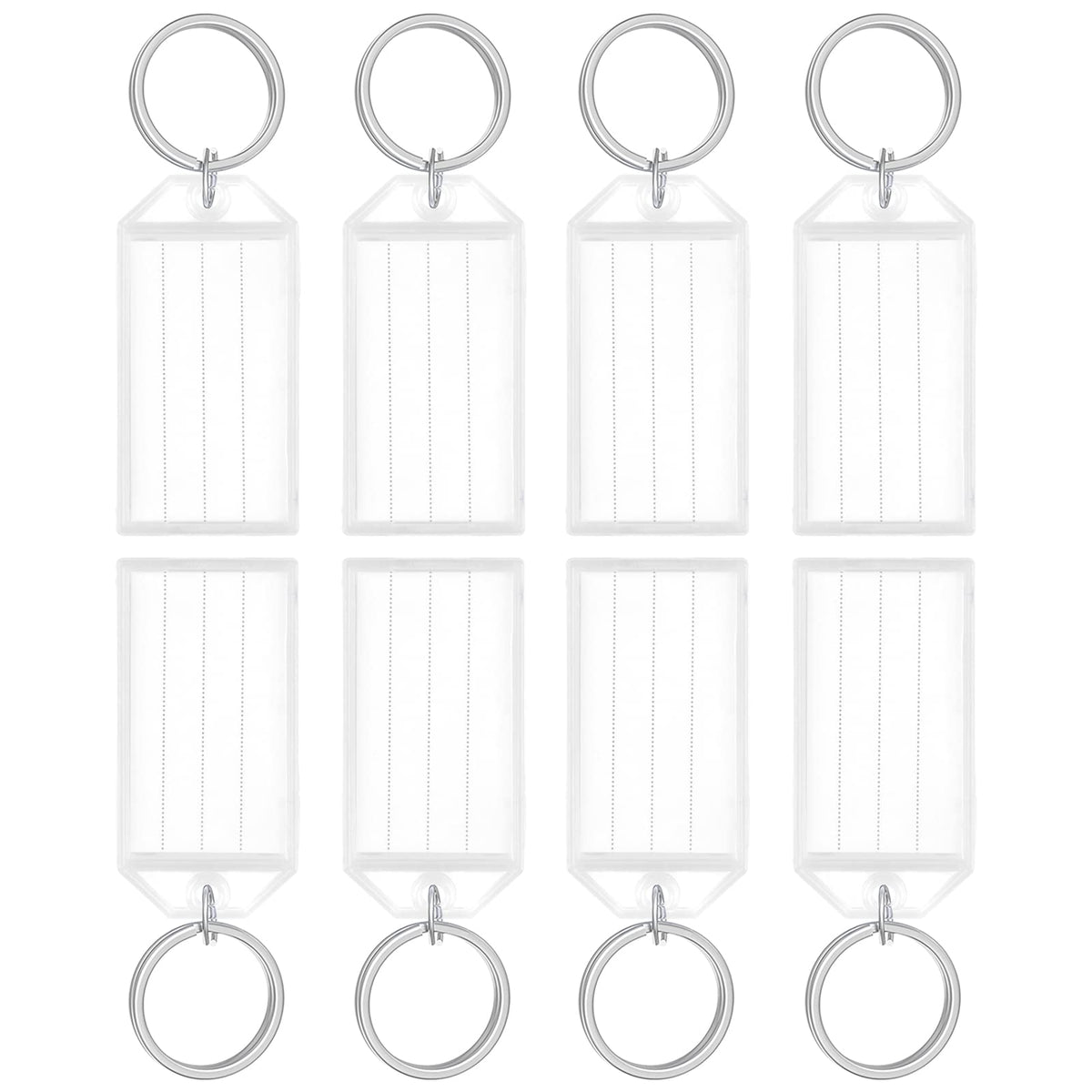 Uniclife 20 Pieces Key Tags 5 cm Plastic Key Chain Tags with Ruled Blank Paper Labels Transparent Covers and Split Rings Sturdy Item Identifiers, White
