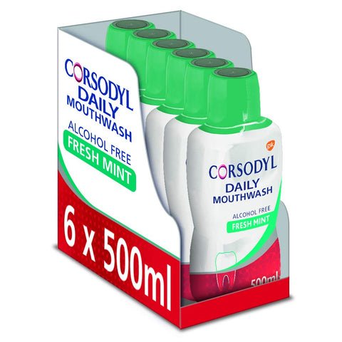Corsodyl Gum Care Daily Mouthwash Fresh Mint, 500 ml, Pack of 6