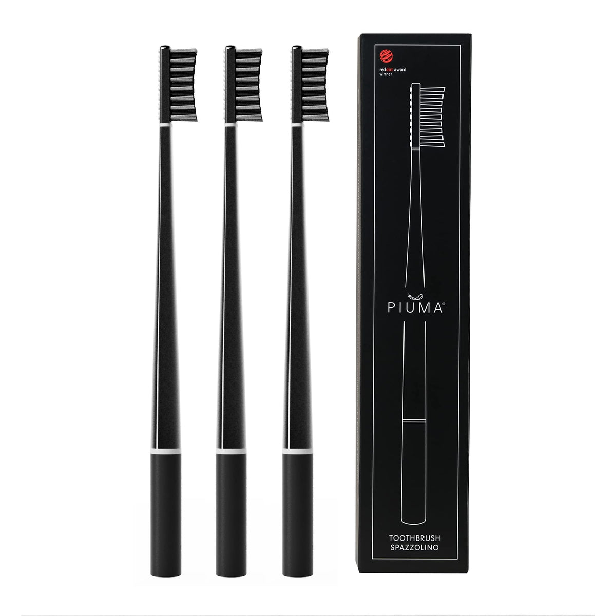 PIUMA 3 Pack Manual Toothbrush - Ecological and Innovative Patented Design for Deep & Thorough Dental Cleaning - Recyclable and Made in Italy