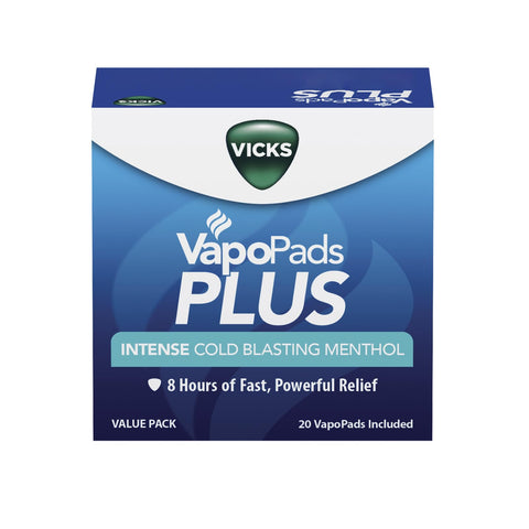 Vicks VapoPads Plus with Intense Cold Blasting Menthol Value Pack, Vapor Pads for Vicks Humidifiers, Vaporizers and Steam Inhaler, 20 Count, White, VSP29