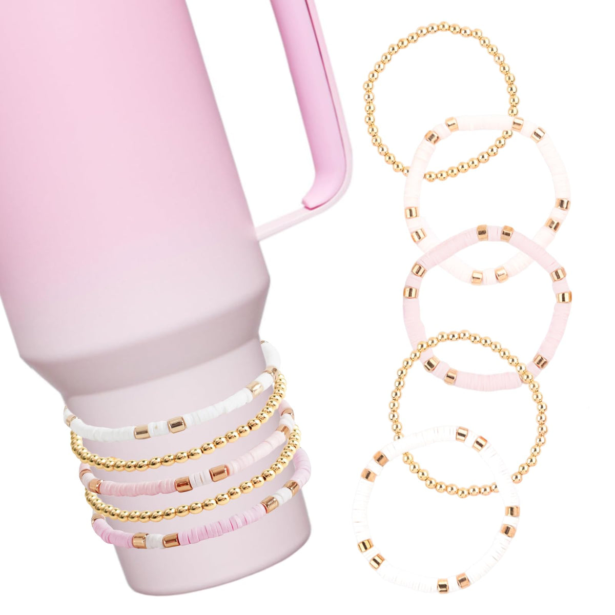 Stanley Cup Accessories Pink, 5Pcs for Stanley Cup 40 oz&30 oz, Attachments for Stanley Decorations (Light Pink)