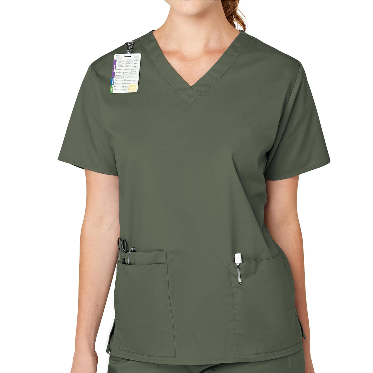 WonderWink WonderWORK Womenâ€™s V-Neck Scrub Top - Olive, Large