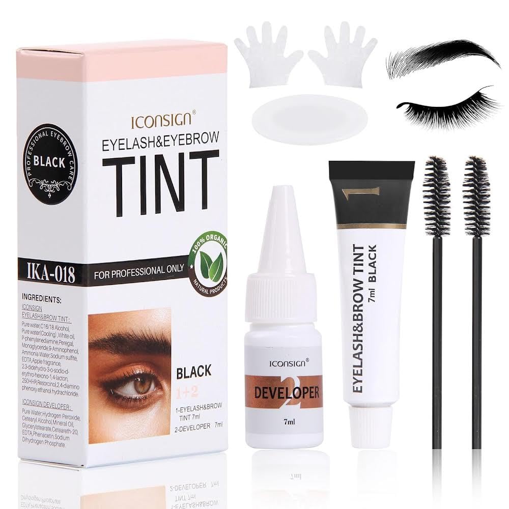 2-In-1 Kit, Professional Eyelash & Eyebrow Kit, DIY Hair Dying for Salon Home Use 7m (Black)