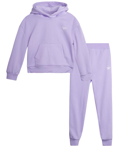 Reebok Girls' Sweatsuit Set - 2 Piece Active Hoodie Sweatshirt and Jogger Pants - Activewear Set for Girls (4-12), Size 12, Light Purple