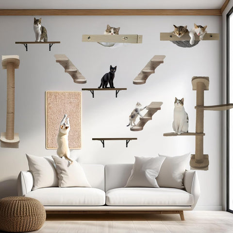 Cat Wall Shelves Furniture - Cat Shelf for Wall - Cat Tree Wall Climber Climbing Wall Mounted Furniture - Cat Jungle Gym for Indoor
