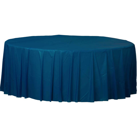 Amscam Round Plastic Party-tablecovers, 84", Navy Flag Blue