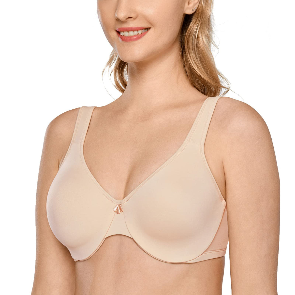 DELIMIRA Women's Minimizer Bra Plus Size Underwire Smooth Full Coverage Seamless Bras Beige 34DD