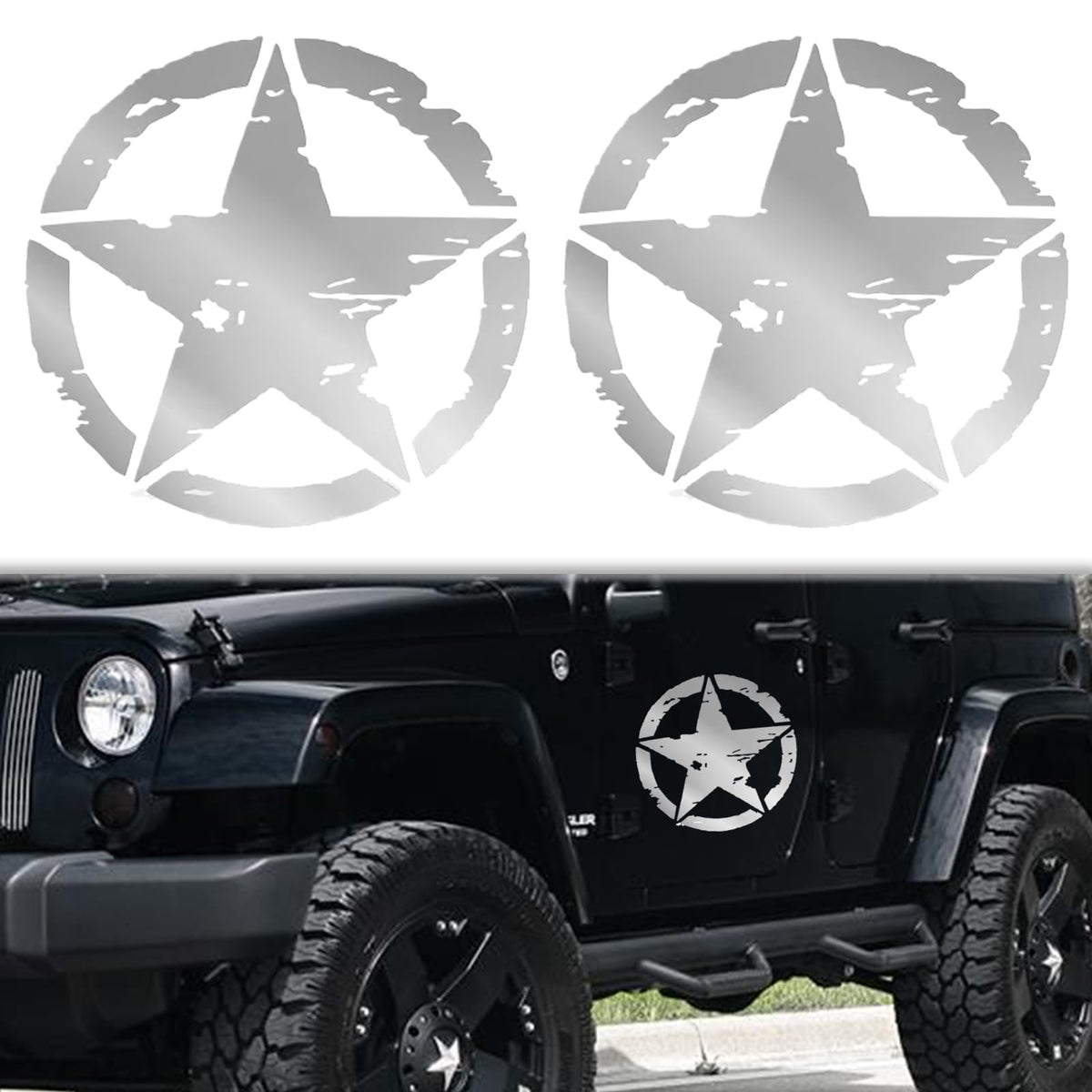 Military Star Sticker (Silver, 20cm x 20cm)