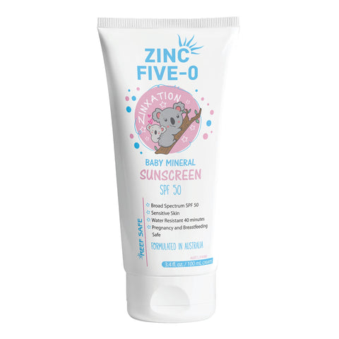 Zinc Five-0 Baby Mineral Sunscreen SPF50-100% Zinc Oxide Active Ingredient - Pregnancy Safe - Infant Safe UVA UVB UVC