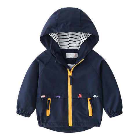 Volunboy Baby Boys Navy Hooded Jacket Toddler Long Sleeve Spring Lightweight Windbreaker 1-2T Kids Zip Up Fall Windproof Coats