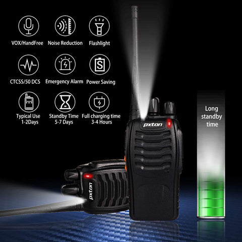 pxton Walkie Talkies Rechargeable Long Range Two-Way Radios with Earpieces,2-Way Radios UHF Handheld Transceiver Walky Talky with Flashlight Li-ion Battery and Charger?2 Pack?