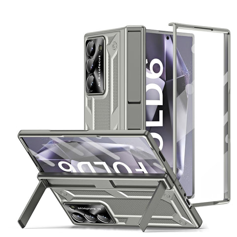 XIMAND for Samsung Galaxy Z Fold 6 Armor Protect Case,Bulit-in[Double Kickstand] [Screen & Lens Protection] [Hinge Protection] Heavy Shockproof & Military Full Body Drop Fall Protection.(Grey)