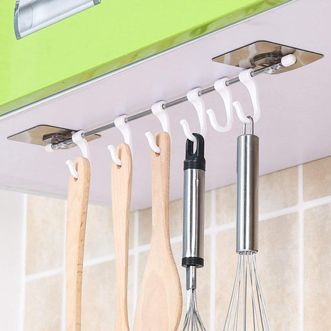 XENOTY Plastic Magic Sticker Series Self Adhesive Bathroom Towel Hanger- 6 Hooks (White, 40 x 7cm)