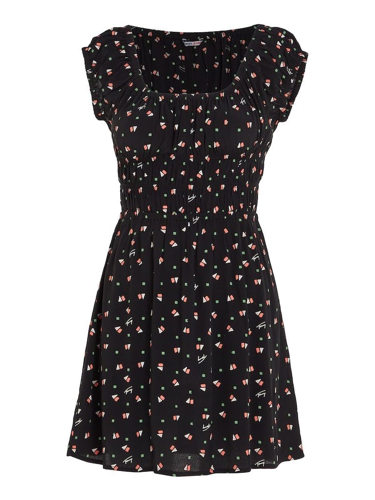 Tommy Jeans Women's Fit and Flare Dresses Robe, Geo Ditsy Print, 12