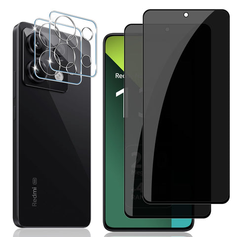 Locofun Privacy Phone Screen Protector for Xiaomi Redmi Note 13 5G, Anti Spy Tempered Glass with Camera Lens Protection [2+2 Pieces], 9H Hardness Protective Film
